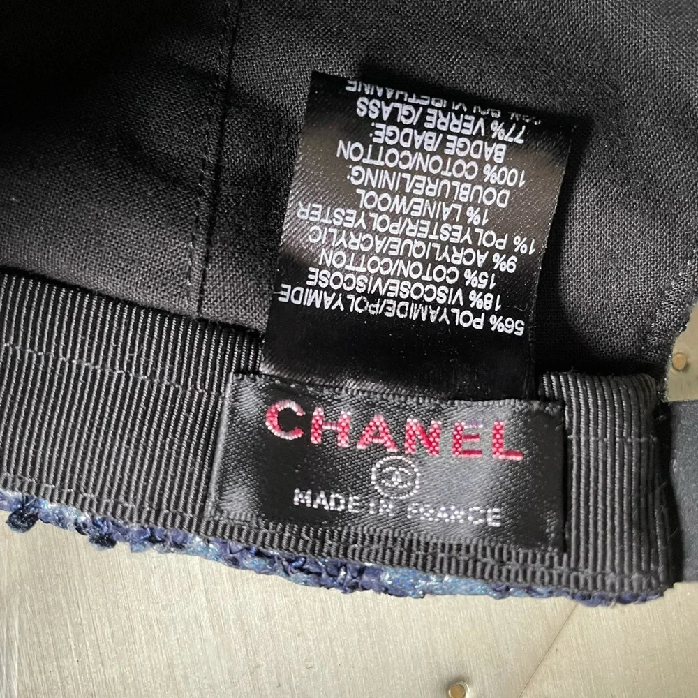Chanel tweed blue baseball cap hat